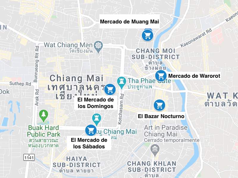 Mapa de mercados en Chiang Mai