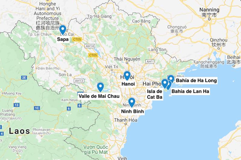 Mapa del Norte de Vietnam