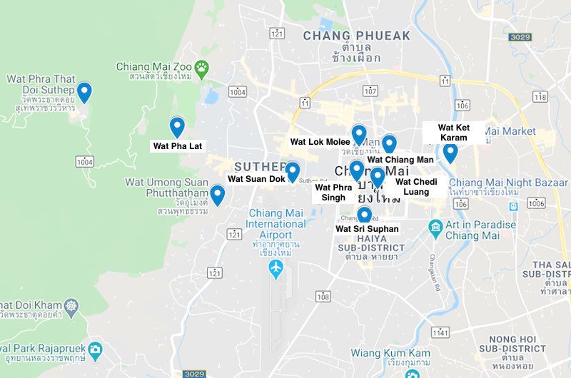 Mapa de los templos de Chiang Mai